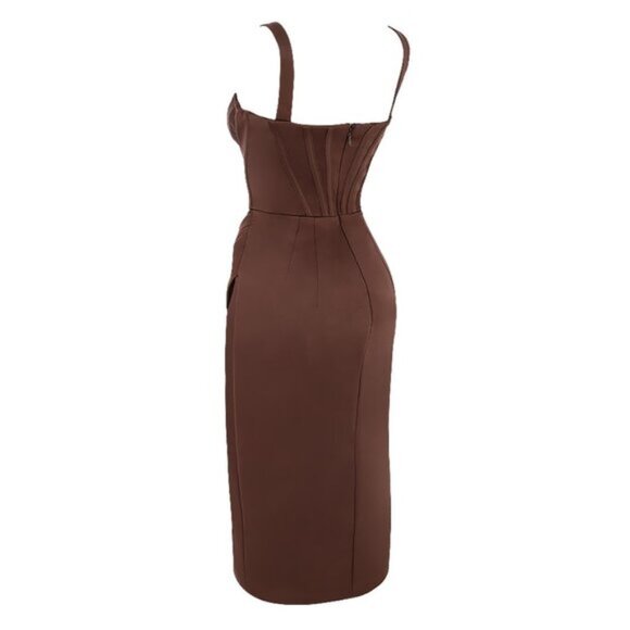 House of CB Faye Chocolate Satin Corset Dress XS b66E - Picture 13 of 14